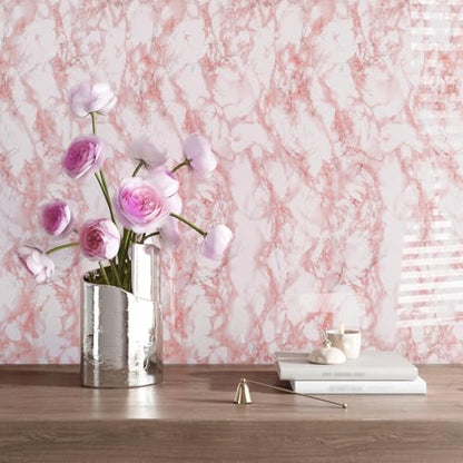 VEELIKE Pink Marble Contact Paper Wallpaper Stick and Peel 15.74 x 354.33inches Self Adhesive Removable Waterproof Wall Covering for Table Countertop Cabinet Drawer - size: 15.7" x 354"