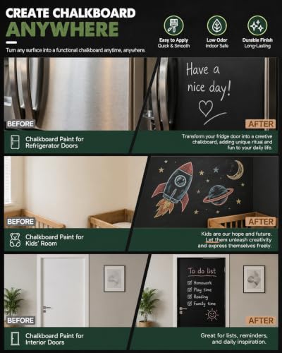 Chalkboard Paint Matte Black with Built-in Brush, 6.35 Fl Oz
