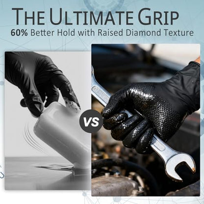 PROMEDIX P Heavy Duty Nitrile Gloves with Diamond Texture 8 Mil Latex Free Powder Free Industrial Disposable Glove - color: Black, size: X-Large