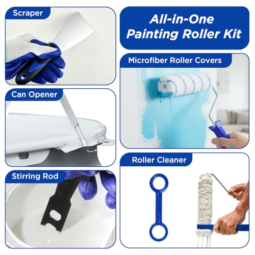 32PCS Paint Roller Kit, 2-4FT Pole, 4"&9" Microfiber Rollers & Brushes