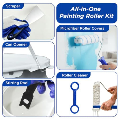 32PCS Paint Roller Kit, 2-4FT Pole, 4"&9" Microfiber Rollers & Brushes