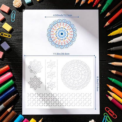 9Pcs Mandala Pattern Template Painting Stencil Drawing - style: Datura