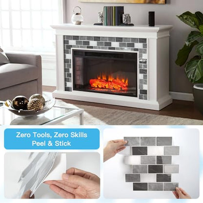 Art3d 10-Pack Subway Tiles Peel and Stick Backsplash, Granite, 12 x 12 Inch - color: Granite