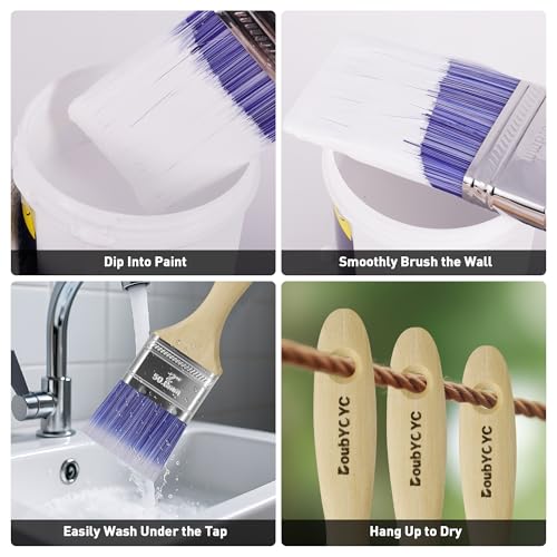 Paint Brushes - 12 Pack, 2" Flat Brushes, Paint Brush Set, Wood Paint Brushes for Walls, Stain & All Oil Paints - Home Improvement - Interior & Exterior Use - color: 12 Pack