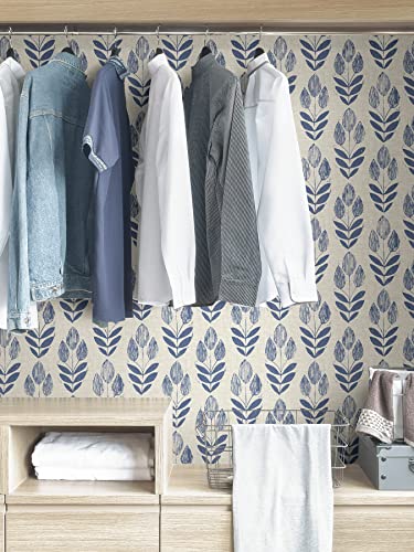 NuWallpaper Blue Folk Tulip Peel & Stick Wallpaper - color: Blue