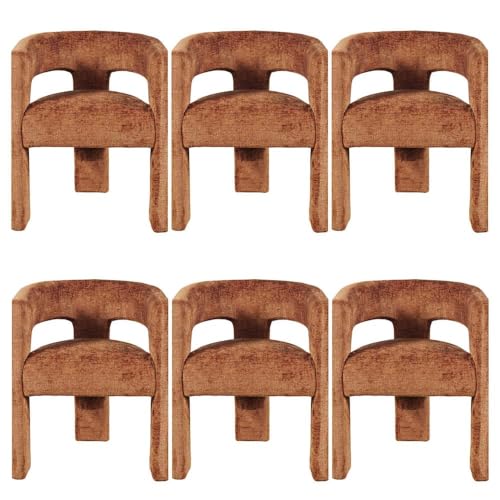 Jofran Gwen Jacquard Upholstered Accent Chair, Modern Luxury Plush Sculptural Armchair for Dining Room or Living Room, Chairs Living Room, Rust, Set of 6 - color: Rust, size: Set of 6