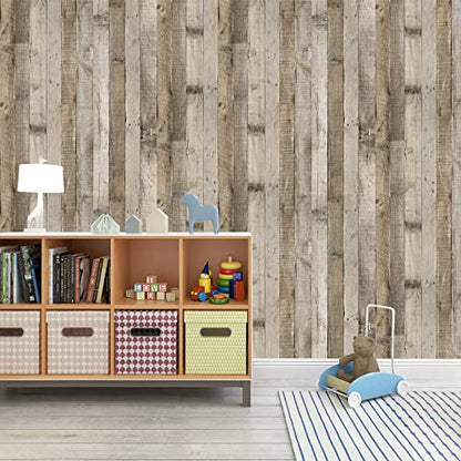 Yun-aeon Natural Wood-Grey Contact Paper Peel and Stick Wallpaper - color: Natural Wood-grey, size: 17.3" x 120"