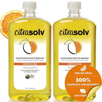 Citra Solv Concentrated Cleaner & Degreaser, Deodorizer, Paint & Adhesive Remover, for Home and Outdoor, Natural Orange Oil, Safe, Valencia Orange - 32 Fl Oz (2-Pack) - size: 32 Fl Oz