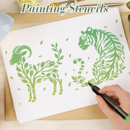 Animal Flower Stencils for Crafts Reusable 24Pcs Stencils(7.8X7.8 inch) - color: Animal 8