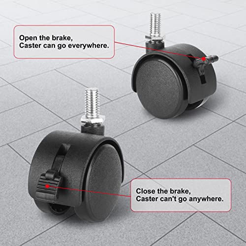 4 Pack 1.5 Inch Swivel Stem Caster Wheels Replacement Casters 1.5'' Furniture Wheel with Locking Brake Metric Threaded Stem M8 Wheels for Table Drawer Plant Shelf Metal Rack Laundry Basket
