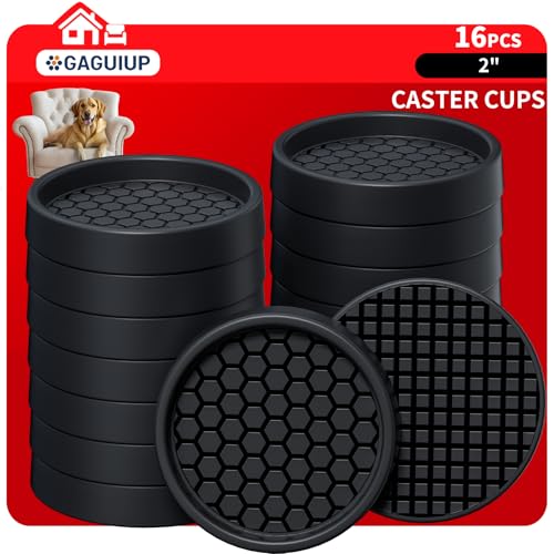 Non Slip Furniture Pads for Hardwood Floors - 16PCS 2" Caster Cups, Round - size: 2" 16pcs Black