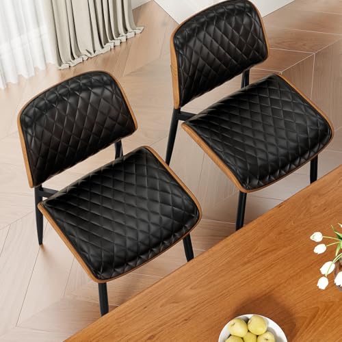 REONEY Dining Chairs Set of 4, Mid-Century Modern Kitchen Chairs, Black - color: Black Diamond Plaid
