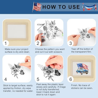 Whaline 12 Sheets Patriotic Rub on Transfer for Crafts Watercolor 4th of July Rub on Transfer Stickers Furniture Decals for 250th Anniversary Independence Day Party DIY Crafts, 5.5 x 5.5 Inch