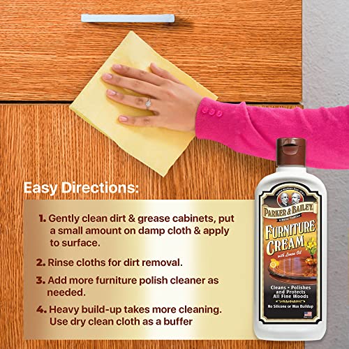Parker & Bailey Furniture Cream - Multisurface Wood Cleaner and Polish Furniture Quick Shine Restorer Protector Kitchen Cabinets Surface Cleaner House Cleaning Supplies Home Improvement - size: 8 Ounce (Pack of 1)