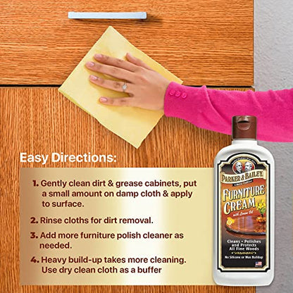 Parker & Bailey Furniture Cream - Multisurface Wood Cleaner and Polish Furniture Quick Shine Restorer Protector Kitchen Cabinets Surface Cleaner House Cleaning Supplies Home Improvement - size: 8 Ounce (Pack of 1)