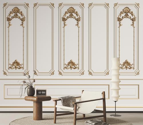 Classic White Gold 3D Wainscoting Panel Wallpaper Peel and Stick - color: No.16, size: 135" x 96"