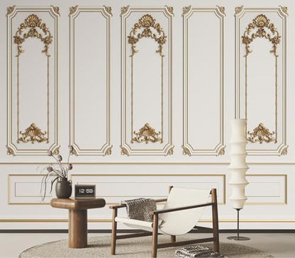 Classic White Gold 3D Wainscoting Panel Wallpaper Peel and Stick - color: No.16, size: 135" x 96"