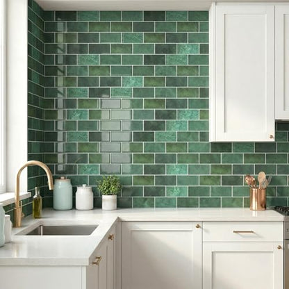 Arttown Peel and Stick 3D Wall Backsplash, 10-Sheet, 12" × 12" Green - color: Forest Green, size: 10PC 12"x12"