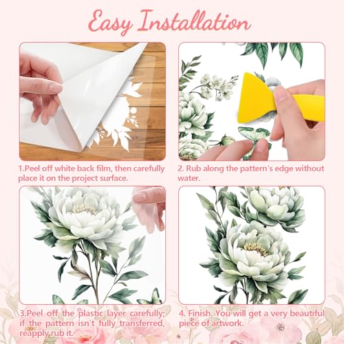 Peacoblue Green Flowers Rub On Transfers for Furniture Craft 6"x12" - style: Green Flowers