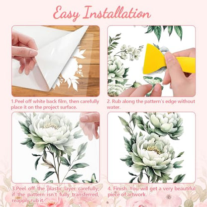 Peacoblue Green Flowers Rub On Transfers for Furniture Craft 6"x12" - style: Green Flowers