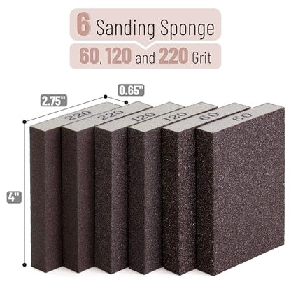 Bates- Sanding Sponge, 6 pcs, 60/120/220 Grit Assortment, Sandpaper Block, Sanding Blocks for Wood, Drywall Sanding Sponge for Wood, Sanding Blocks Drywall, Sandpaper for Drywall Sanding Block - size: 6 Pack, 60/120/220 Grit