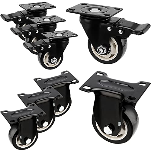Set of 8 Swivel Caster Wheels, 3 Inch Heavy Duty Plate Caster Wheels, 4 Locking, 4 Fixed Double Ball Bearing Replacement Casters for Furniture, Carts, 200 Lbs Each Wheel, Black