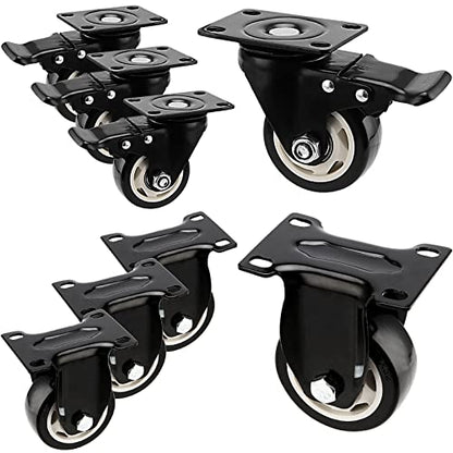 Set of 8 Swivel Caster Wheels, 3 Inch Heavy Duty Plate Caster Wheels, 4 Locking, 4 Fixed Double Ball Bearing Replacement Casters for Furniture, Carts, 200 Lbs Each Wheel, Black