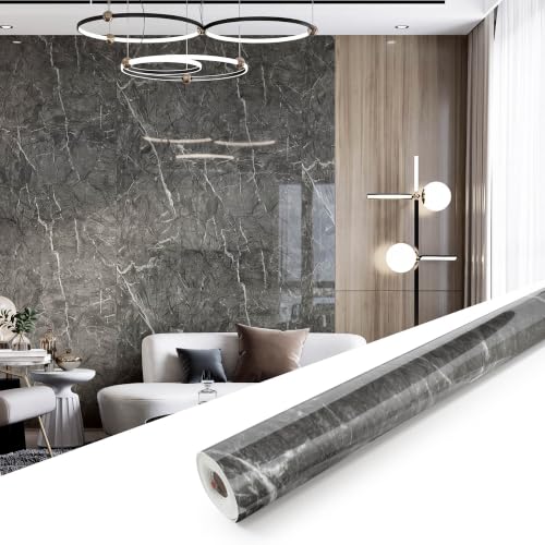 Marble Peel and Stick Waterproof Wall Paneling, 118" x 47" Bardiglio Grey Glossy Finish Self-Adhesive Backsplash Tile Vinyl Wall Panel for Kitchen Bathroom Wall Decor, Covers 38.75 Sq. Ft. - color: Glossy Bardiglio Grey