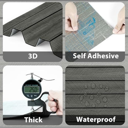 Black 3D Wood Slat Wall Panel Wallpaper Peel and Stick 16.8"×118" - color: Black