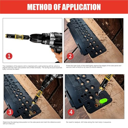 LICAEVEY Multifunctional Shelf Pin Jig, 2-in-1 Template for 1/4" & 5mm Holes with Drill Bit, Durable Cabinet Hardware Jig for Easy & Accurate Woodworking Projects