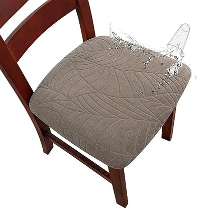 Genina Waterproof Seat Covers for Dining Room Chairs, Stretch Chair Seat Covers Removable Washable Dinning Room Kitchen Chair Cushion Slipcovers (Leaves-Taupe, 4 PCS) - color: Leaves-taupe, size: 4 PCS