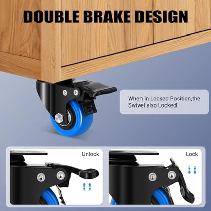 2 Inch Casters Wheel Set of 4, 600 Lbs Heavy Duty Casters, Safety Swivel Casters with Brake, No Noise Top Plate Wheels for Furniture, Carts (Free Screws and 1 Screwdriver) - size: 2inch