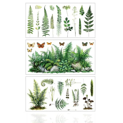 GLOBLELAND 3 Sheets Ferns Furniture Transfer 5.9x11.8inch Plants Leaves Rub on Transfer Butterfly Self-Adhesive Wall Art Decals for Bedroom Living Room Desk Table Decoration - style: Fern