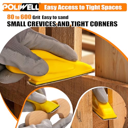 POLIWELL 120Pcs Micro Detail Sandpaper Kit with 3.5”×1” Hand Sanding Block - size: 80-600Grit