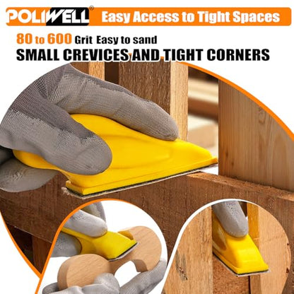 POLIWELL 120Pcs Micro Detail Sandpaper Kit with 3.5”×1” Hand Sanding Block - size: 80-600Grit