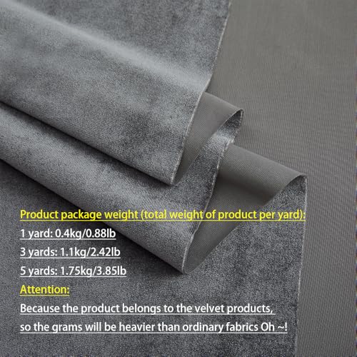 Grey Velvet Fabric by The Yard, 3 Yards, 60" Wide - color: Grey, size: 3 yard pre cut