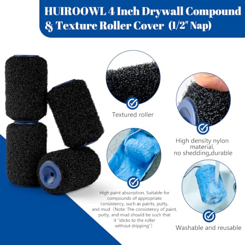 5 Pack 4 Inch Drywall Compound Roller Covers with Roller Frame - size: 4 Inch Textured Paint Roller Kit, 5 Pack