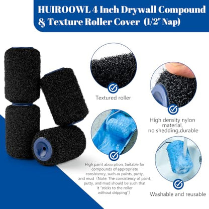5 Pack 4 Inch Drywall Compound Roller Covers with Roller Frame - size: 4 Inch Textured Paint Roller Kit, 5 Pack