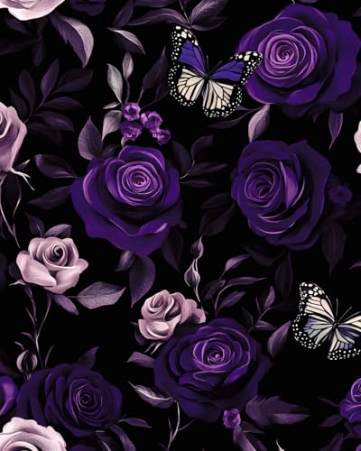 Purple Vintage Floral Peel and Stick Wallpaper 17.5" x 118" - color: Purple, size: 17.5" x 118"