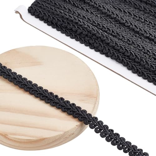 14 Yards Gimp Braid Trim for Sewing, 0.5inch Decorative Fabric Trim Polyester Trims Ribbon Woven Curtain Fabric Trims for Upholstery Sewing Hand Crafts Costume Home Decorative, Black - color: Black