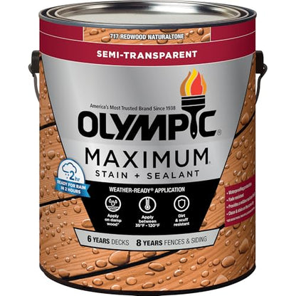 Olympic Maximum 1 gal Redwood Semi-Transparent Wood Stain & Sealer in One - color: Redwood, size: 1 Gallon, style: Semi-Transparent