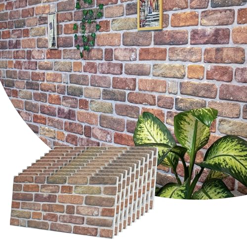 Dundee Deco 3D Wall Panels Faux Brick - Cladding, Brown Beige Stone Look Wall Paneling, Styrofoam Facing for Living Room, Kitchen, Bathroom, Balcony, Bedroom, Set of 10, Covers 53 sq ft - color: Brown, Beige