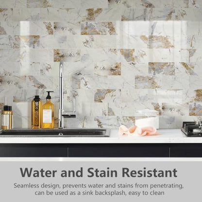 STICKGOO 10-Sheet Backsplash Peel and Stick Subway Tile(Thicker Design, Glossy Pandora Marble) - color: Glossy Pandora Marble