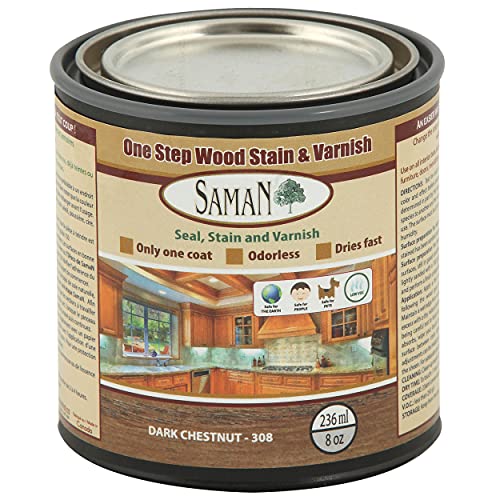 SamaN Interior One Step Wood Seal, Stain and Varnish – Oil Based Odorless Dye - Protection for Furniture and Fine Wood (Dark Chestnut SAM-308, 8 oz) - color: Dark Chestnut, size: 8 oz