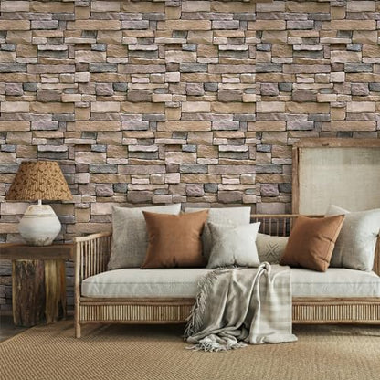Abyssaly Stone Wallpaper Brick Peel and Stick Wallpaper Backsplash - color: Brown, size: 17.7" x 236.2"