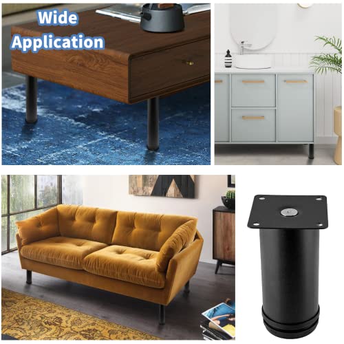 Set of 4 Adjustable Stainless Steel Furniture Legs 5 Inch Black - color: Black, size: 5 inch
