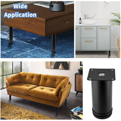 Set of 4 Adjustable Stainless Steel Furniture Legs 5 Inch Black - color: Black, size: 5 inch