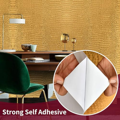 Peel and Stick Wallpaper Gold Crocodile Wallpaper 15.7" X 393" - color: Gold Crocodile, size: 15.7" x 395"