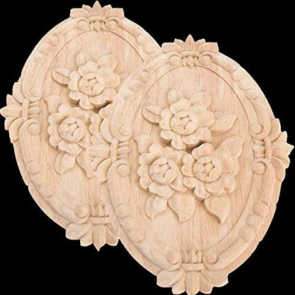 1 Piece Wooden Carved Onlay Applique Oval Carving Decal Unpainted Furniture Decor