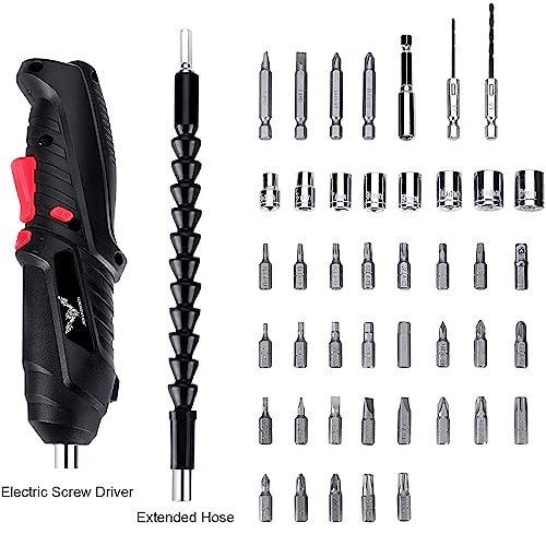 JENABOM Electric Screwdriver, 3.6V Cordless Drill, 44pcs Bit Set - color: Black